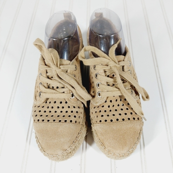 J/Slides Rileyy Tan Leather Perforated Espadrille Sneaker C759 - Picture 4 of 14